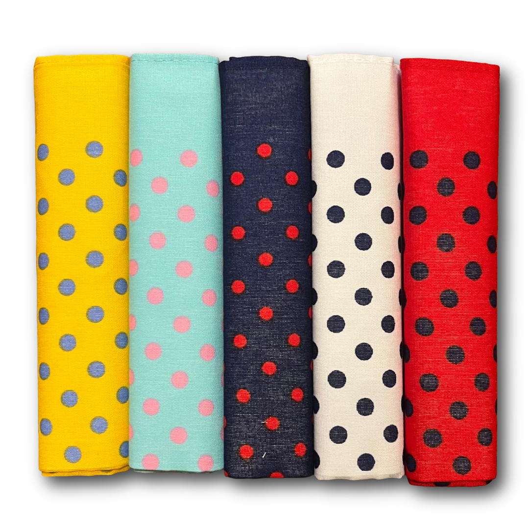 Regent - Cotton Hanky - Bandana Set of 5 - Multi-Colour Polka Dot