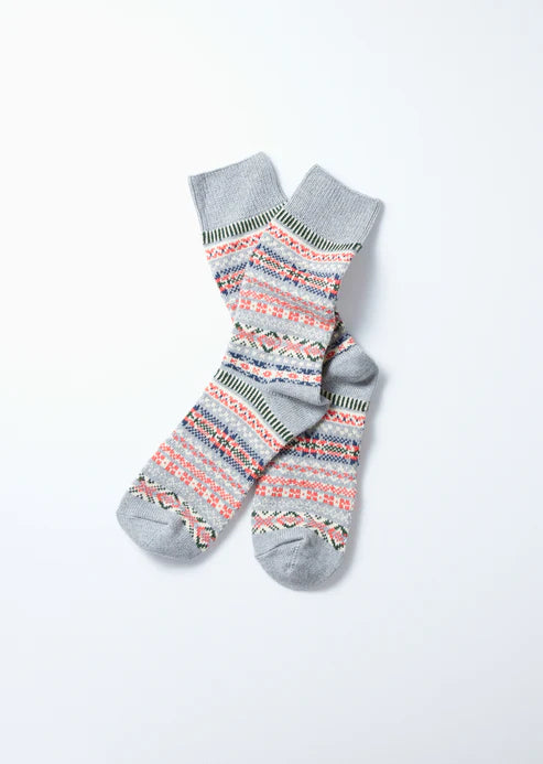 ROTOTO - Jacquard Crew Sock - Fairisle - red and grey