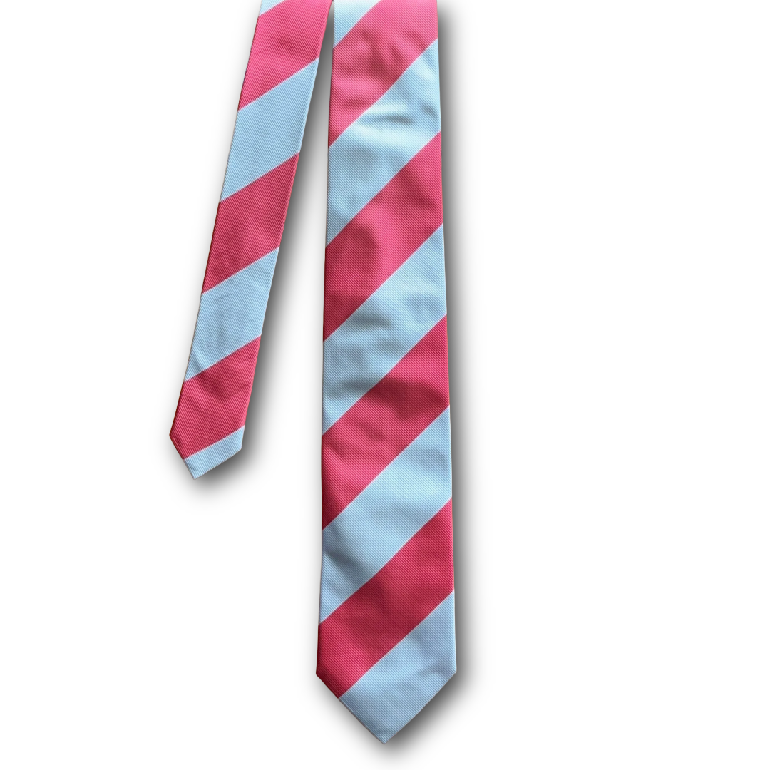 Regent - Woven Silk Tie - Light Red and Silver Stripes