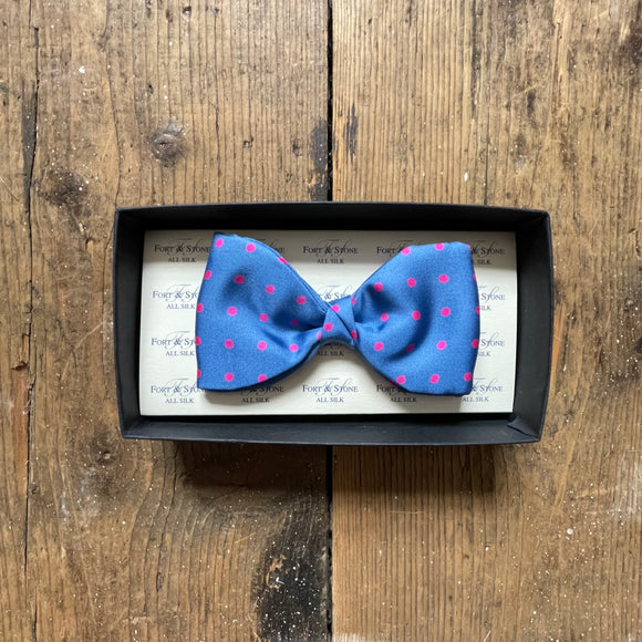 Fixed Bow Tie- Silk - Spots - Blue/Pink