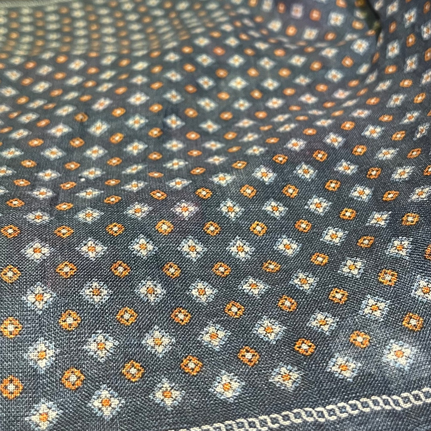 Amanda Christensen - Linen Pocket Square - Blue and Orange Pattern