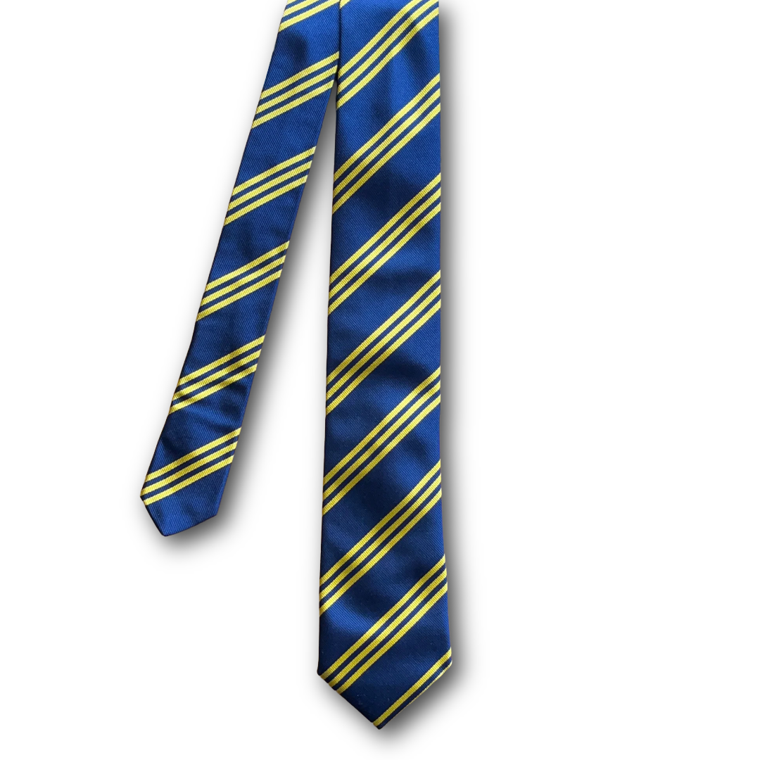 Regent - Woven Silk Tie - Navy with Triple Yellow Stripe