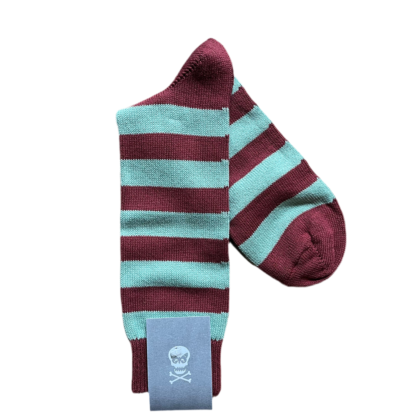 Regent - Cotton Socks - Hoops - Burgundy & Egg Shell Blue