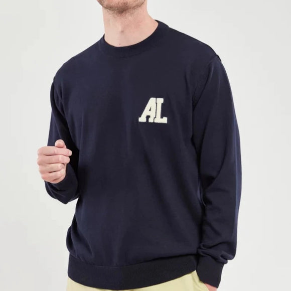 Armor Lux sweatshirt in navy with logo and ribbed sleeve and bottoms 