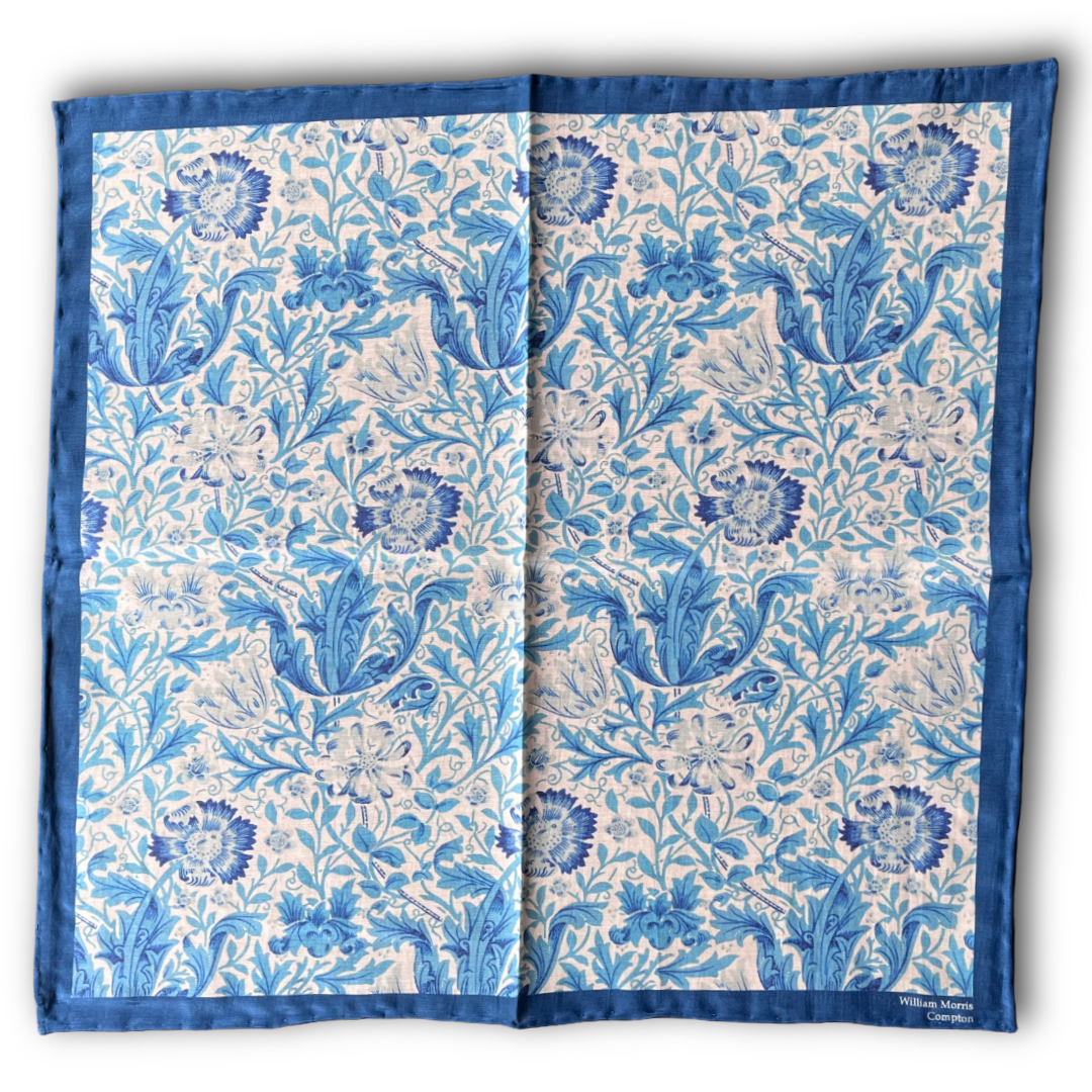 Regent - Cotton/Silk - Pocket Square - William Morris Blue Compton Pattern - Blue