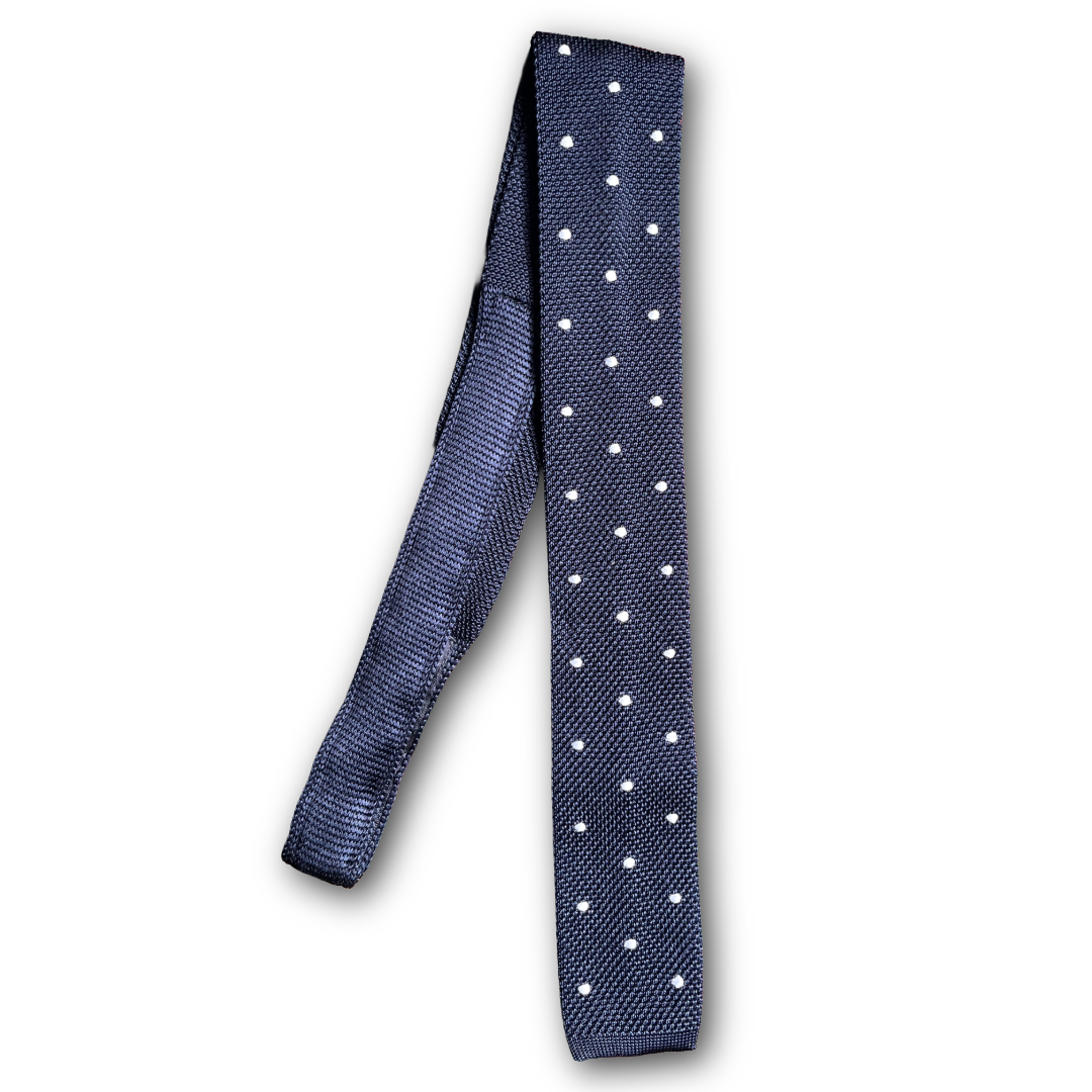 Regent - Knitted Silk Tie - Navy/White Spots