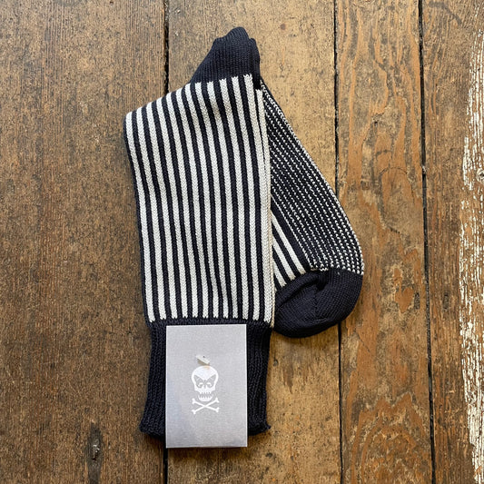 Regent - Cotton Socks - Vertical Stripes - Navy and Dove