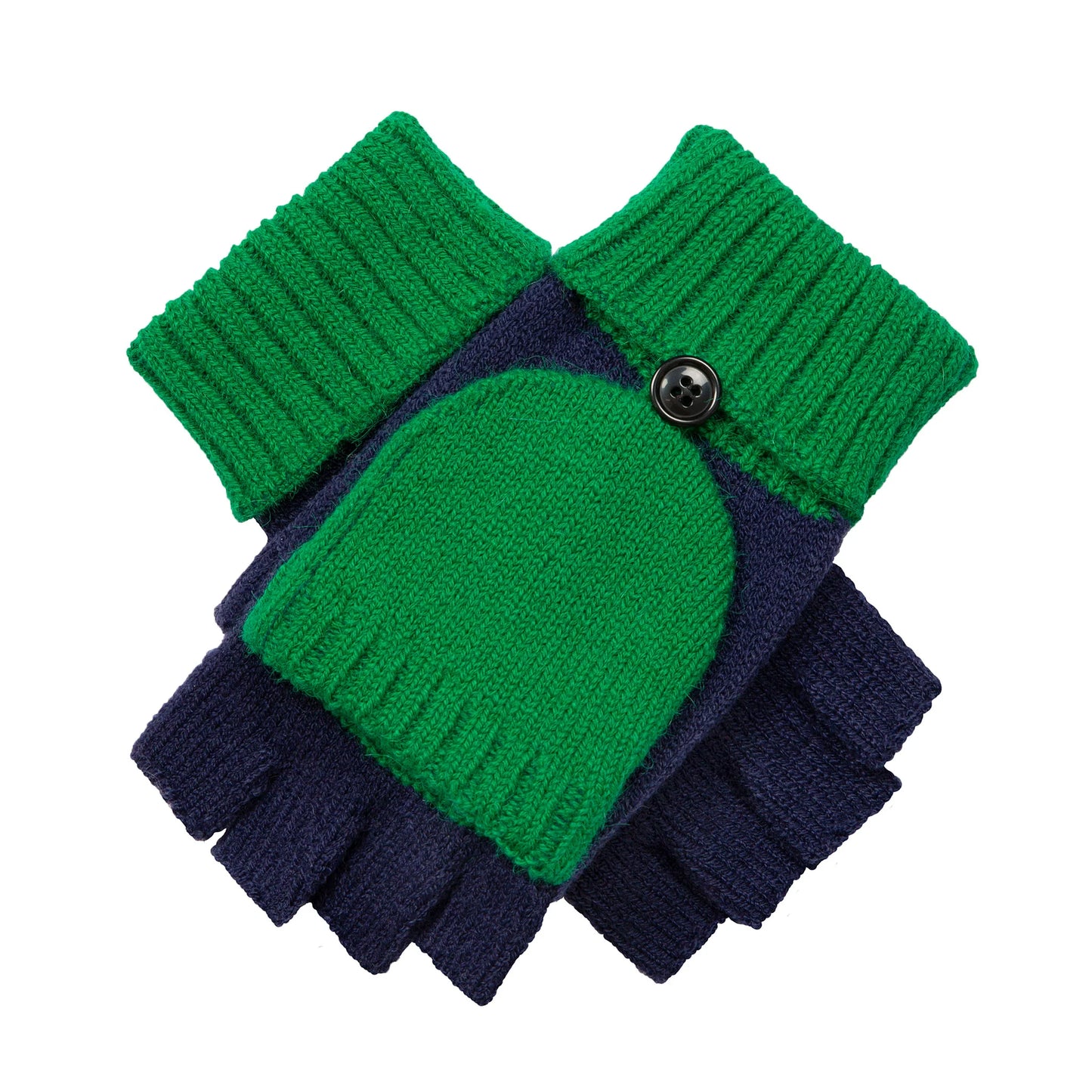 DENTS - Knitted Fingerless Gloves - Navy/Emerald