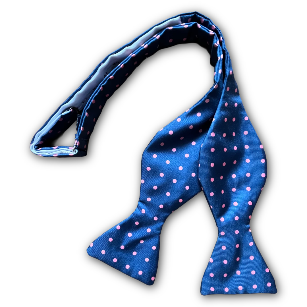 Regent - Silk Bow Tie - Spot - Petrol Blue/Pink