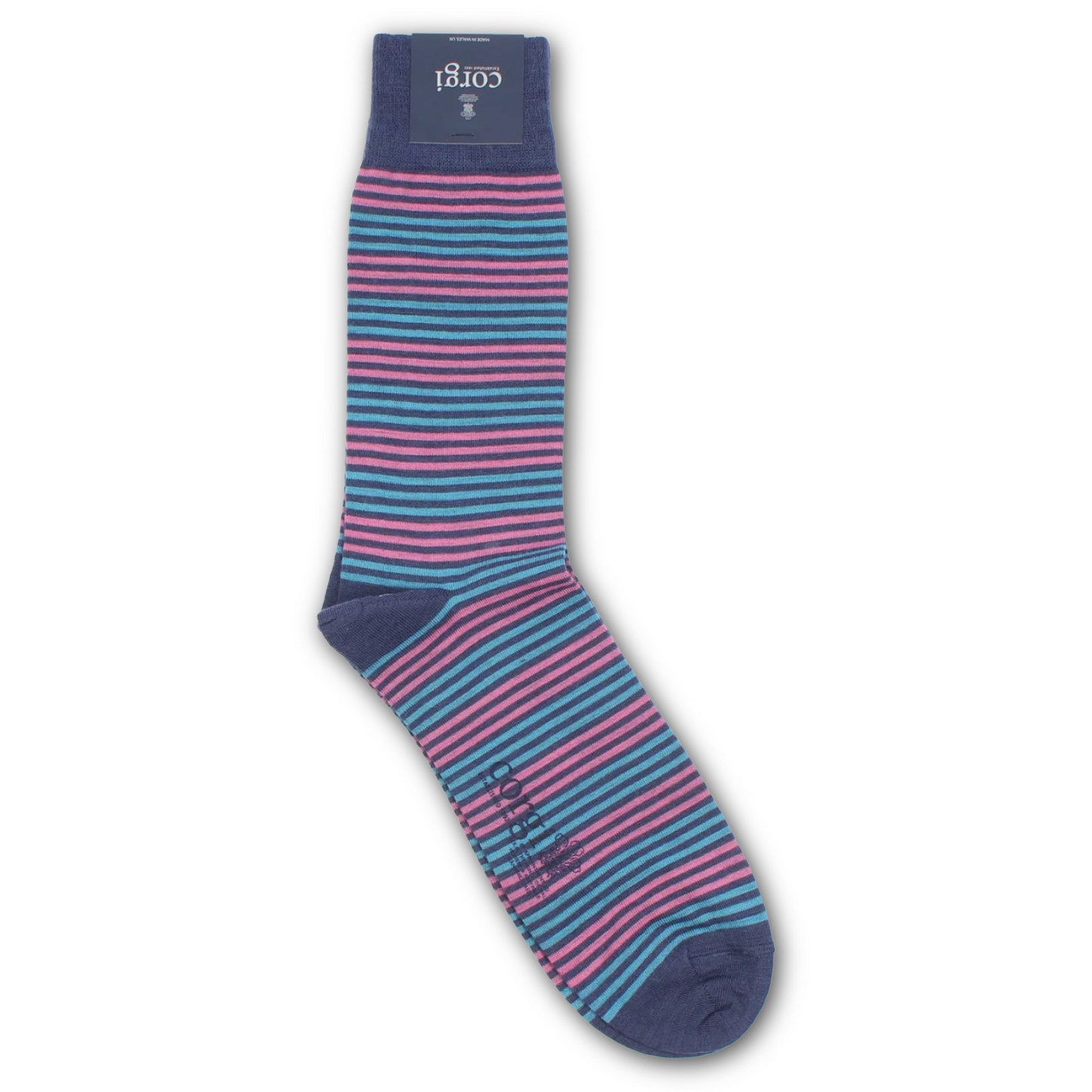 Corgi - Fine Gauge Wool Sock - Blue Stripe