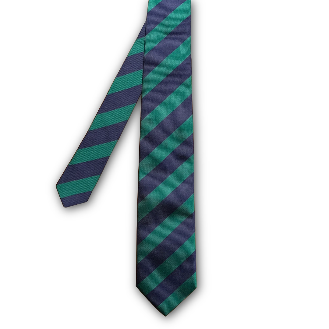 Regent - Woven Silk Tie - Navy and Green Stripe