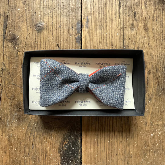 Fixed Bow Tie - Wool - Slate Tweed with Overcheck