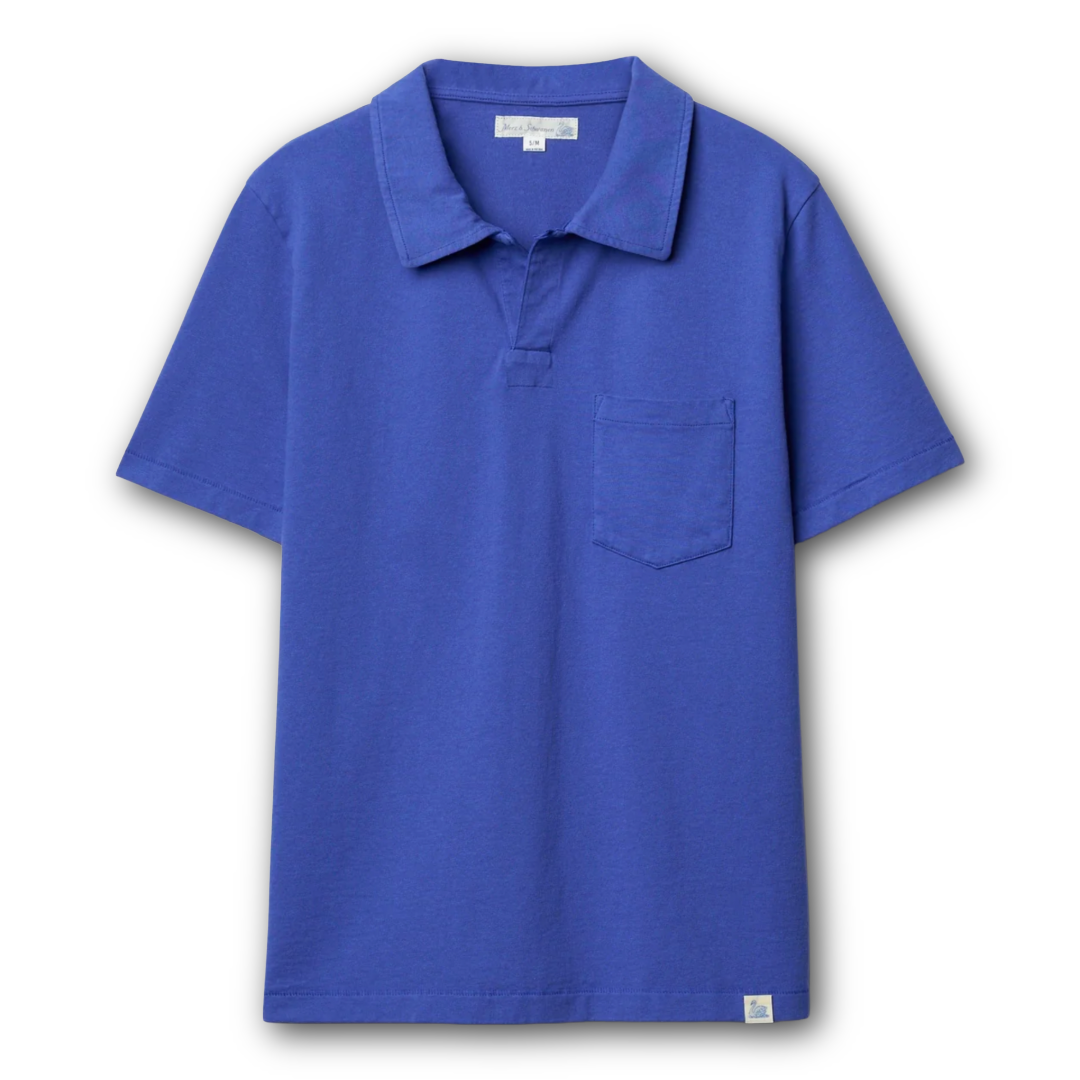 MERZ B. SCHWANEN - Classic Cotton Jersey Short Sleeve Polo Shirt - Vintage Blue