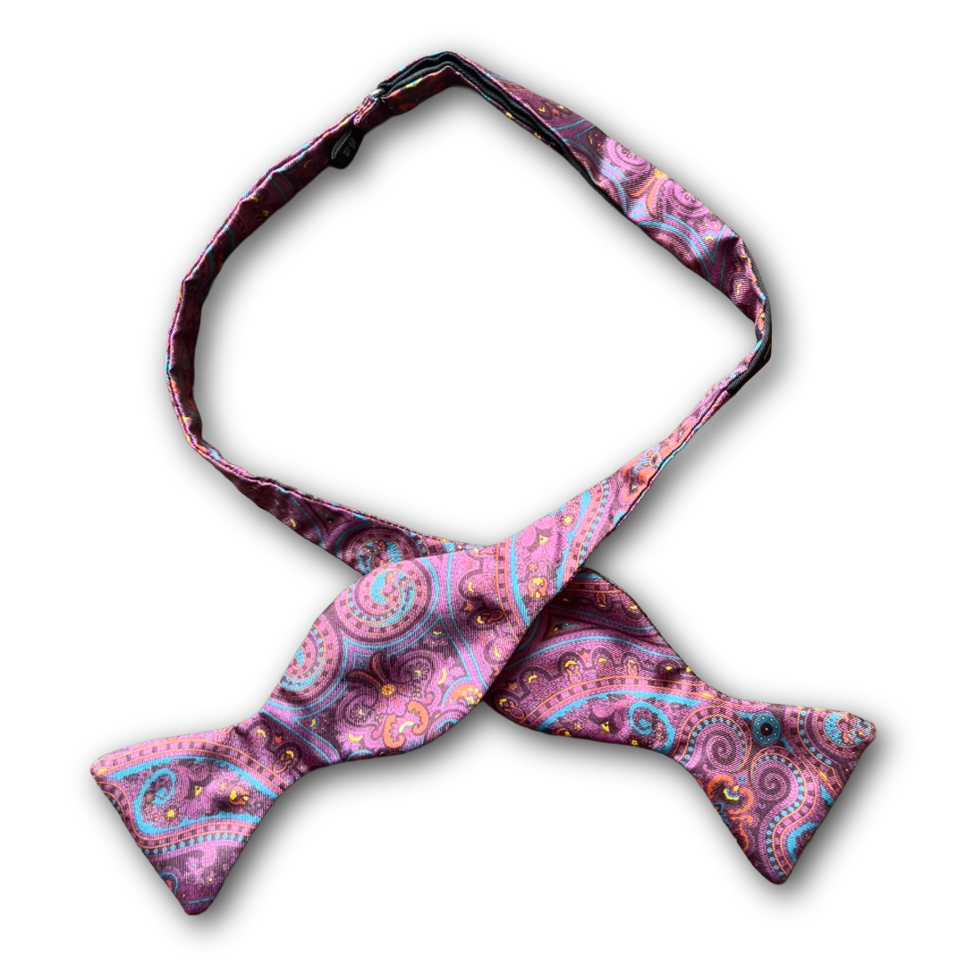 Regent - Silk Bow Tie - Paisley - Plum/Blue/Yellow