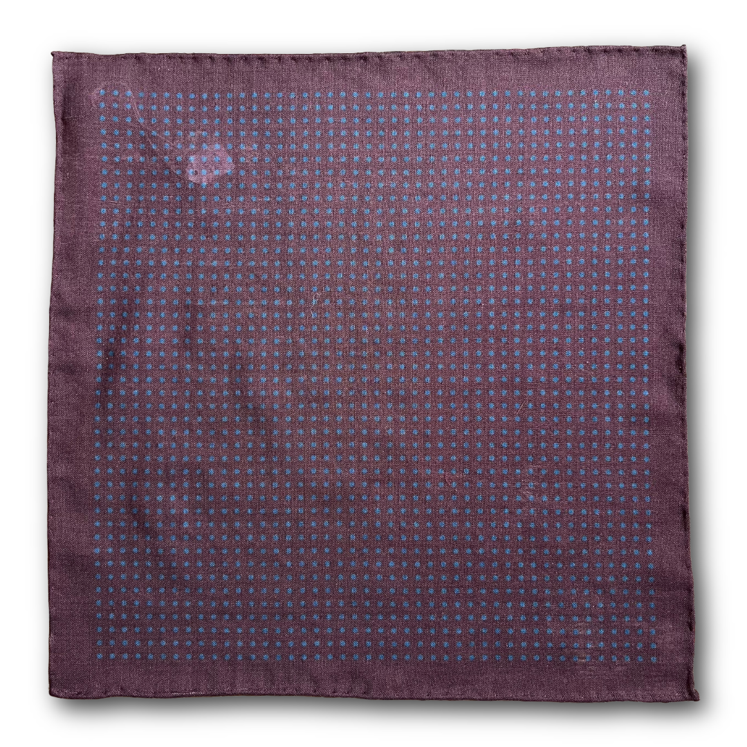 Regent - Wool/Silk Pocket Square - Wine/Blue Spot