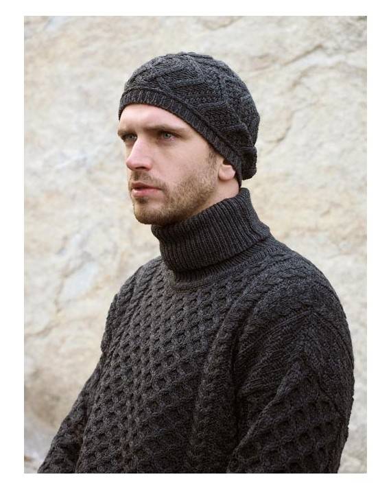 ARAN CRAFT - Merino Polo Neck Sweater - Charcoal