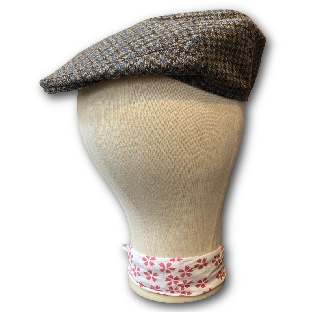 Regent - Flat Cap - Blue and Green Houndstooth Tweed