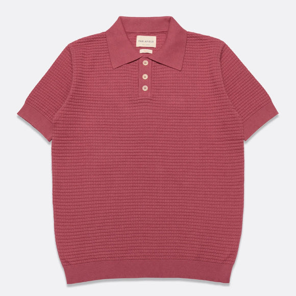 Rose coloured waffle knit short sleeve polo knit.