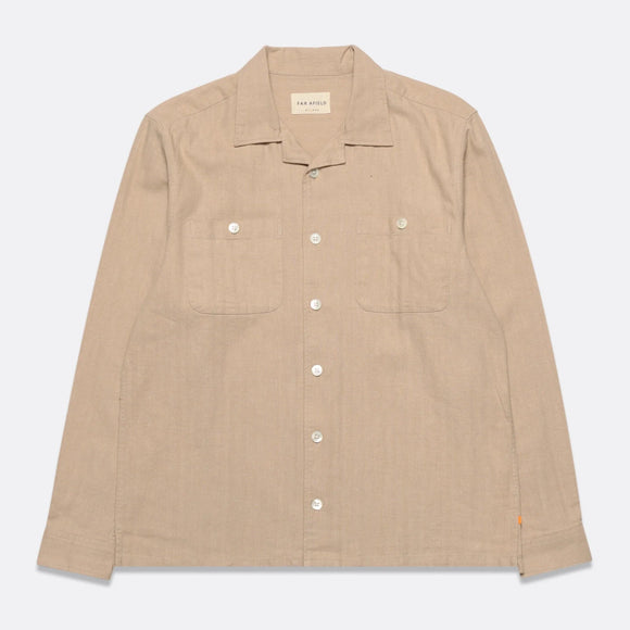 Herringbone Sand Long Sleeve Shirt with a relaxed collar 