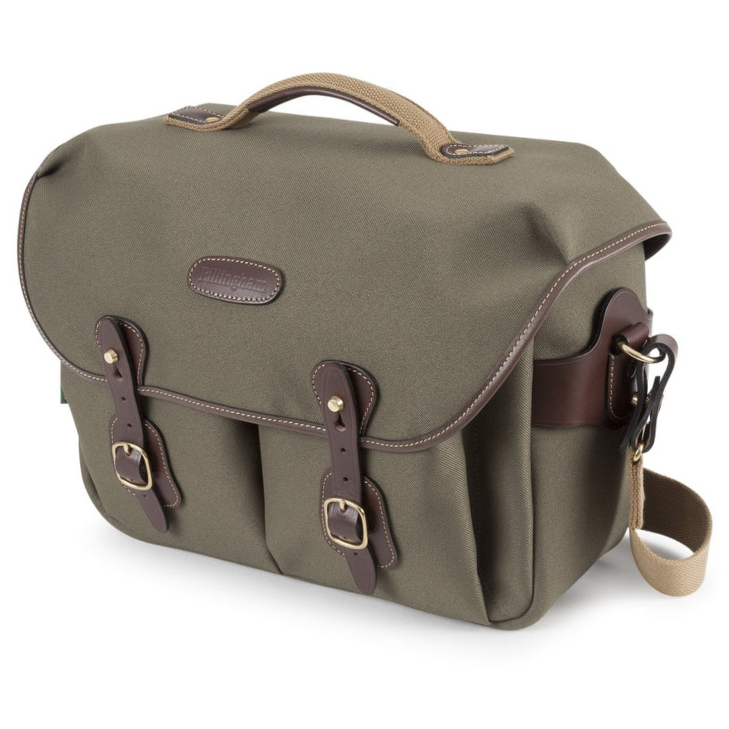 Billingham luggage Hadley sage fybrenyte cloth and contrasting chocolate leather