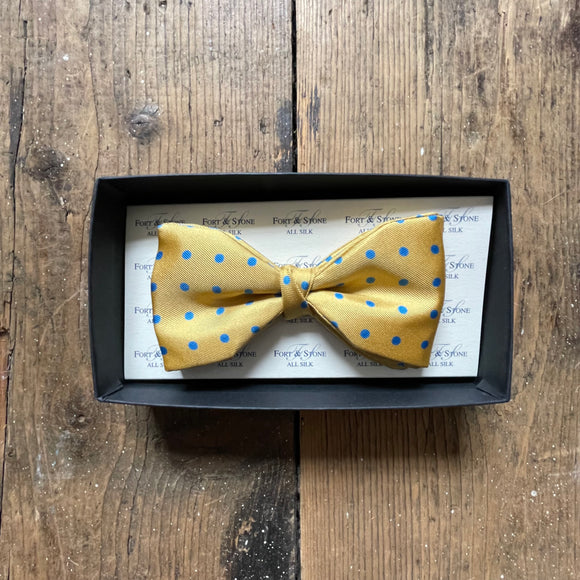 Fixed Bow Tie- Silk - Spots - Yellow/Blue