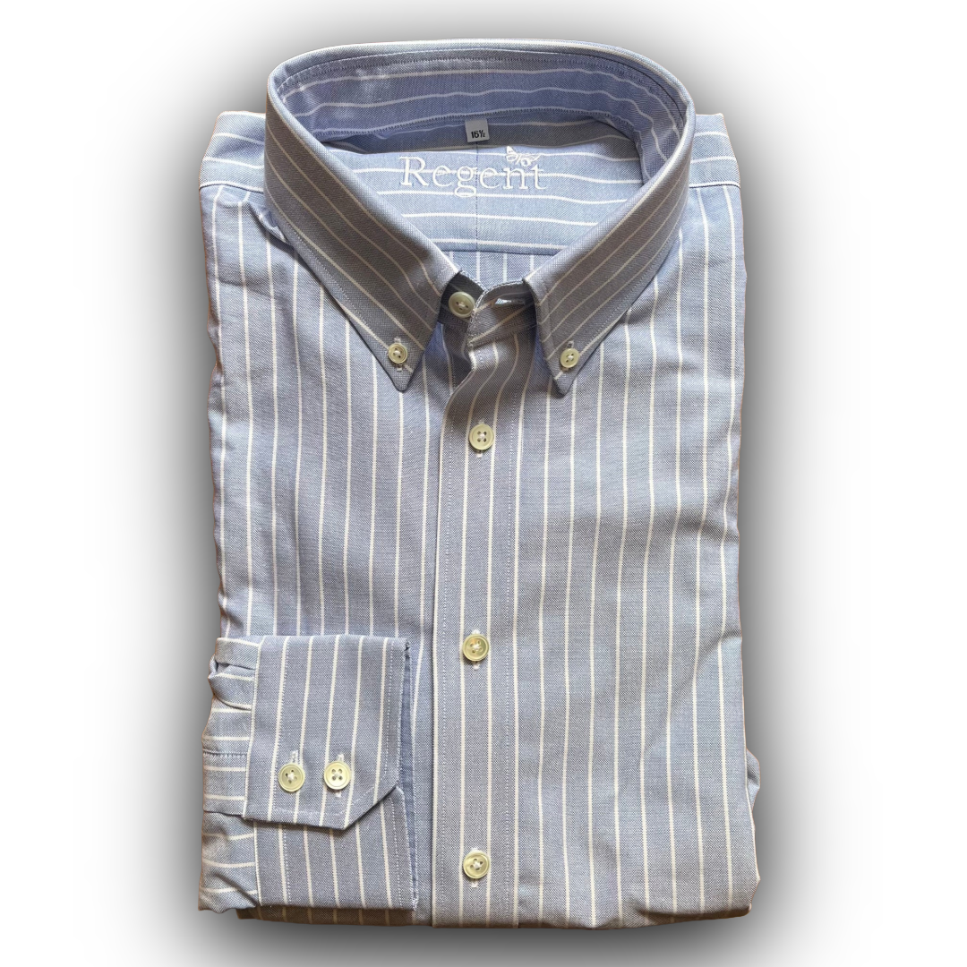 Thick sky blue and white striped oxford shirt