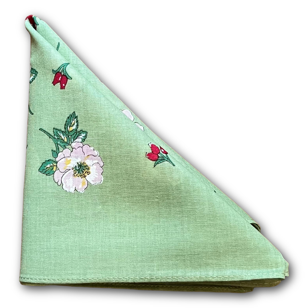 Regent - Cotton Hanky - Bandana - Apple Green with Wildflowers