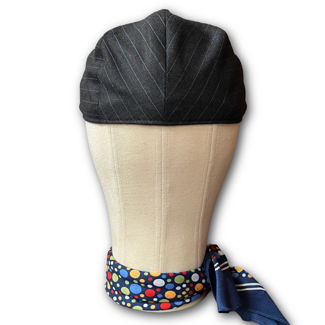 Regent - Flat Cap - Charcoal with Blue Pinstripes