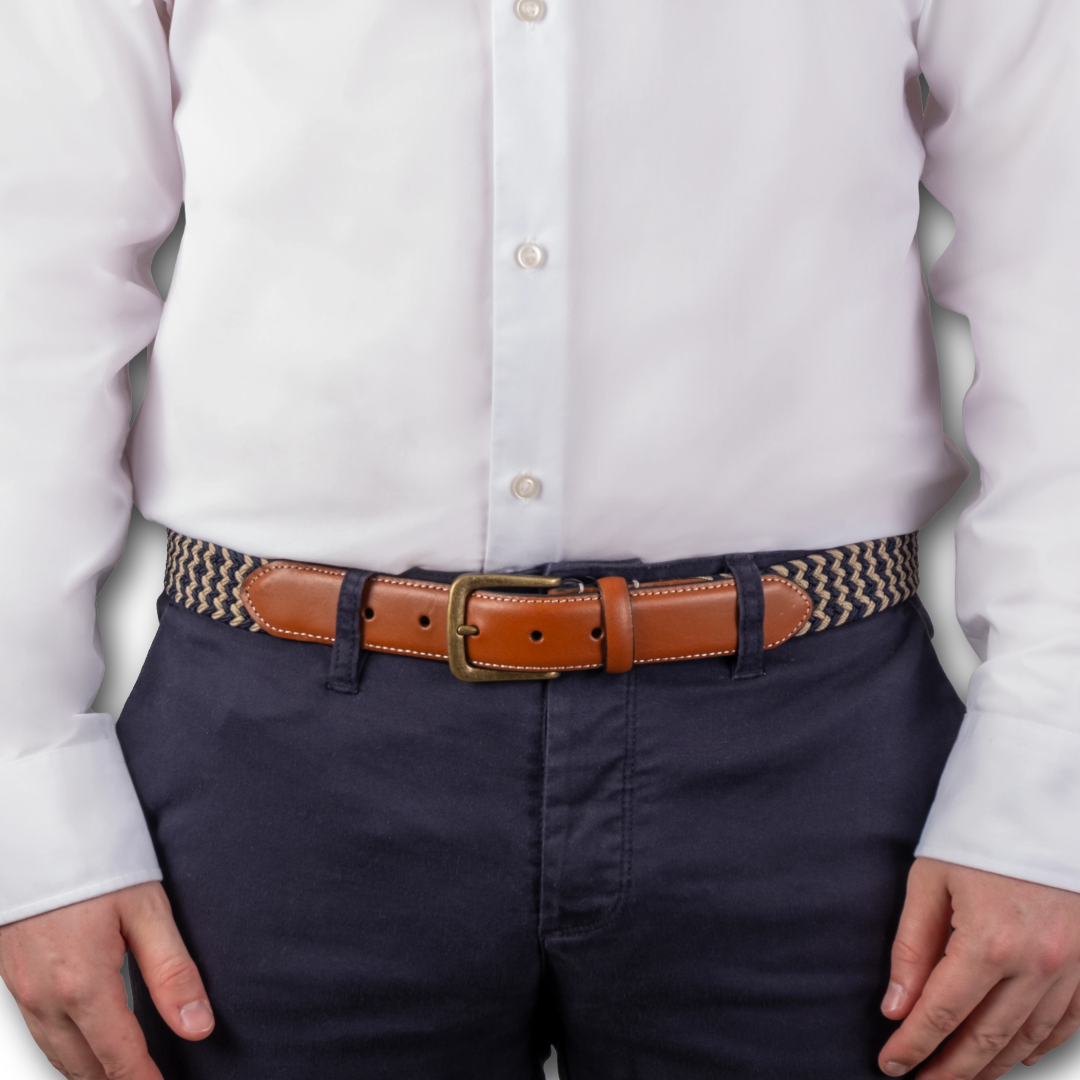 DENTS - Woven Stretch Belt - Ink/Beige