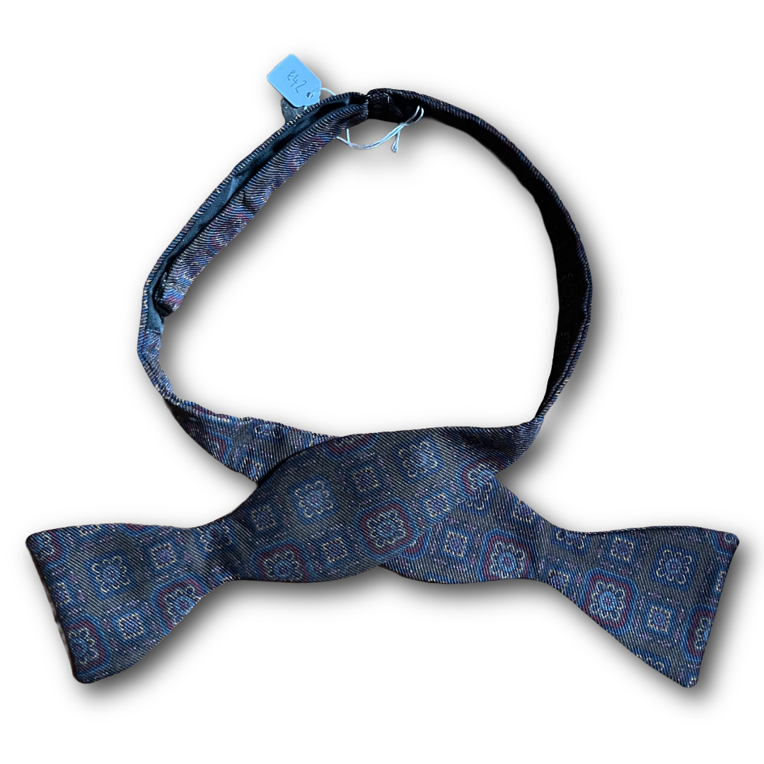 Regent - Silk Bow Tie - Large Floral Geometric - Khaki/Navy/Burgandy