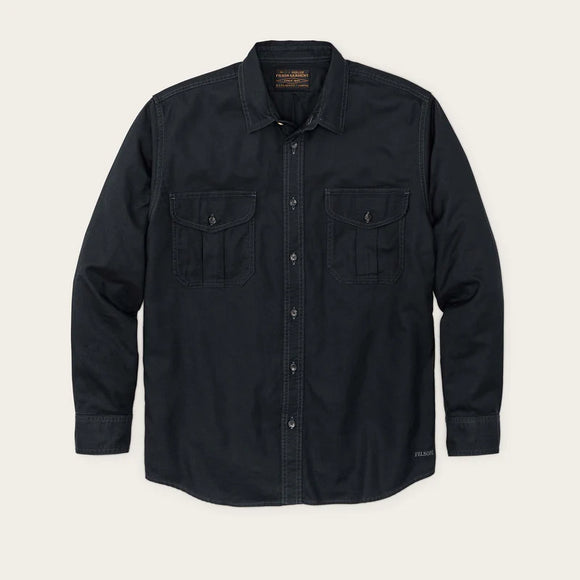 Navy shirt with chest button up pockets and long sleeve relaxed fit.
