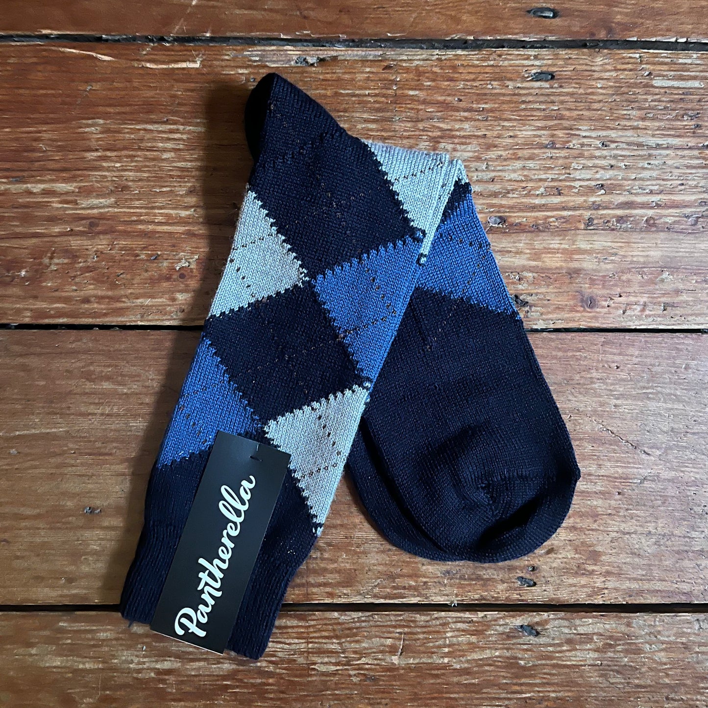 Pantherella - Racton - Merino Wool Socks - Navy - Argyle Pattern - Classic Collection