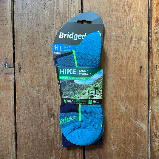 Blue Lightwight Hike sock from bridgedale. 