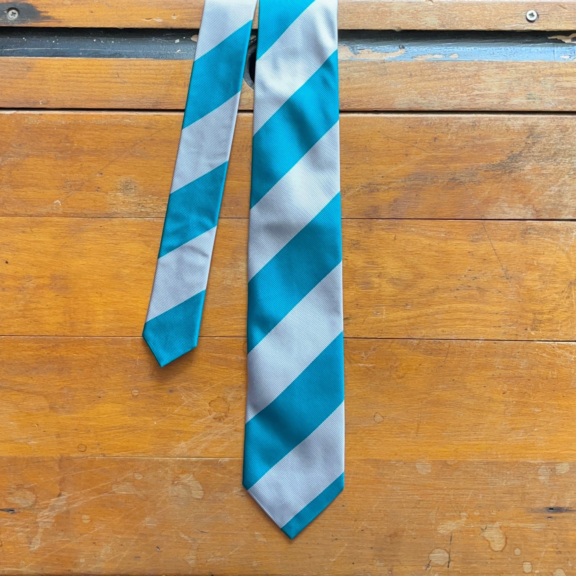 Regent woven silk striped tie turquoise and silver