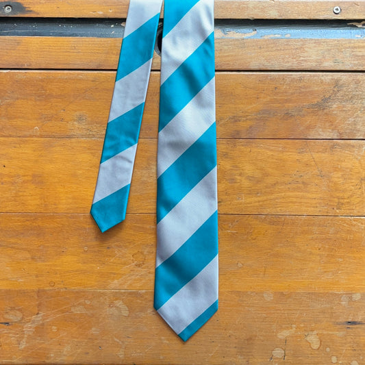 Regent woven silk striped tie turquoise and silver