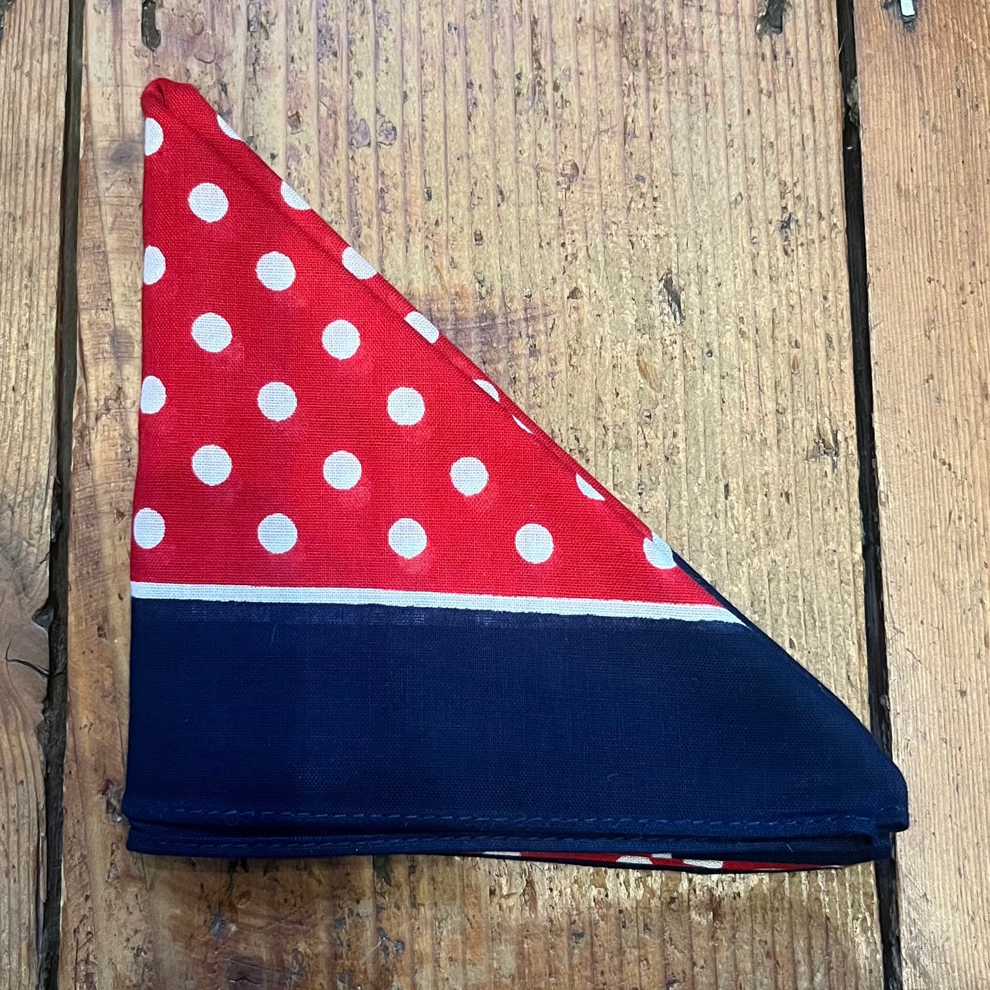 Regent - Cotton Hanky - Bandana - Red, White Spots, Navy Border