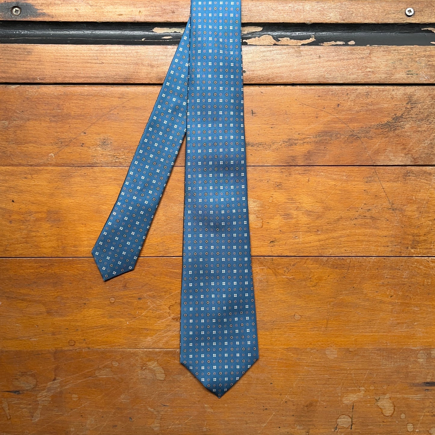 Regent - Woven Silk Tie - Petrol Blue Daisy Motif