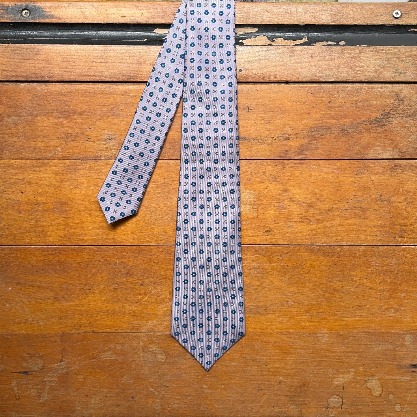 Regent - Woven Silk Tie - Silver Lilac with Blue Flower Motif
