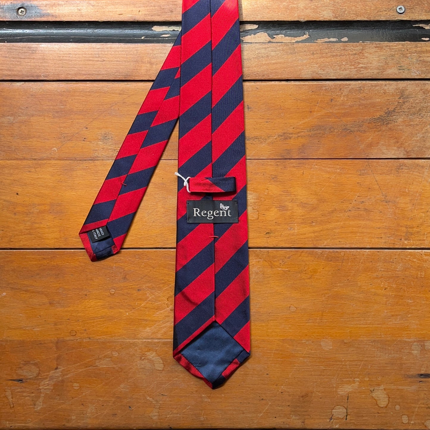 Regent - Woven Silk Striped Tie - Red and Navy Stripes - reverse