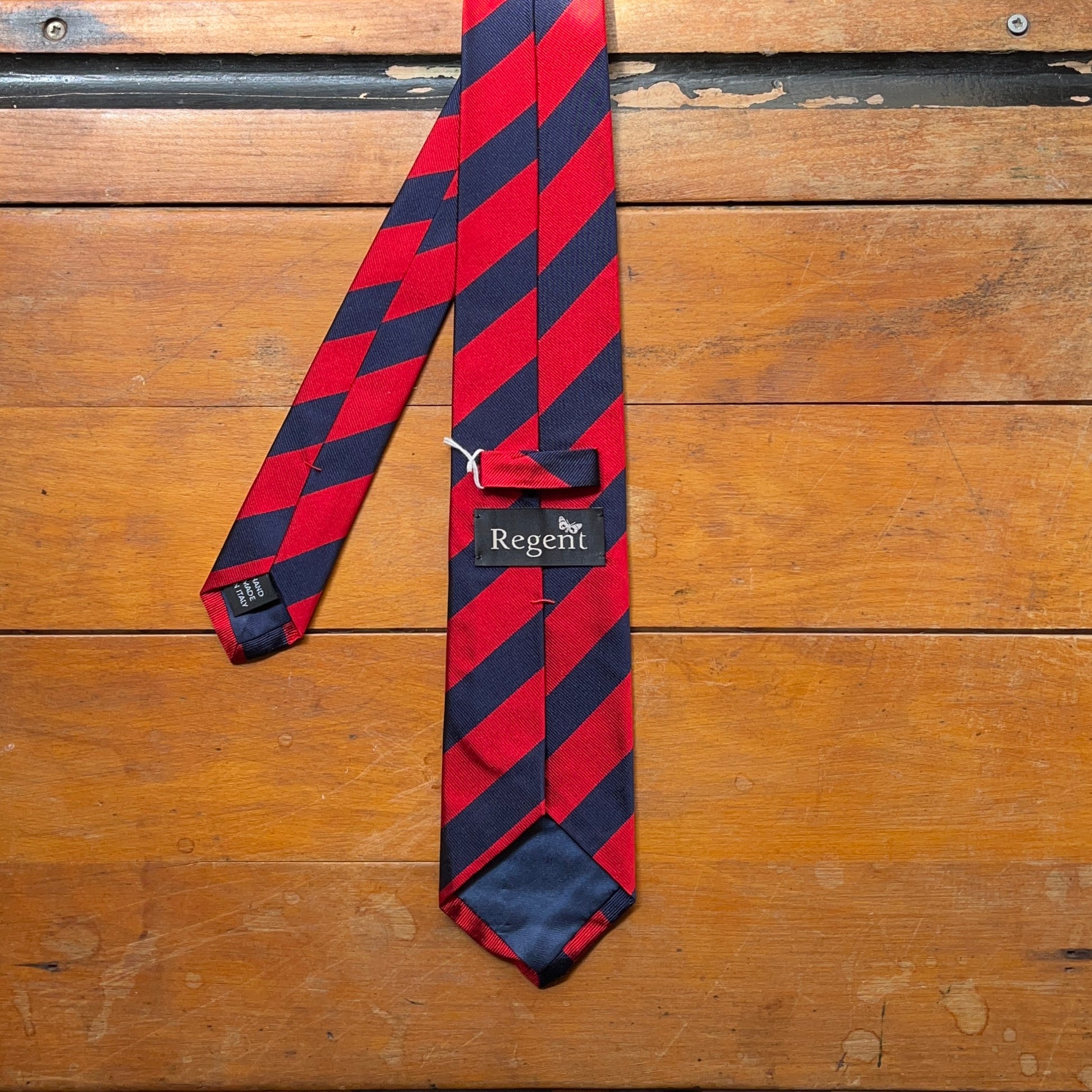 Regent - Woven Silk Striped Tie - Red and Navy Stripes - reverse