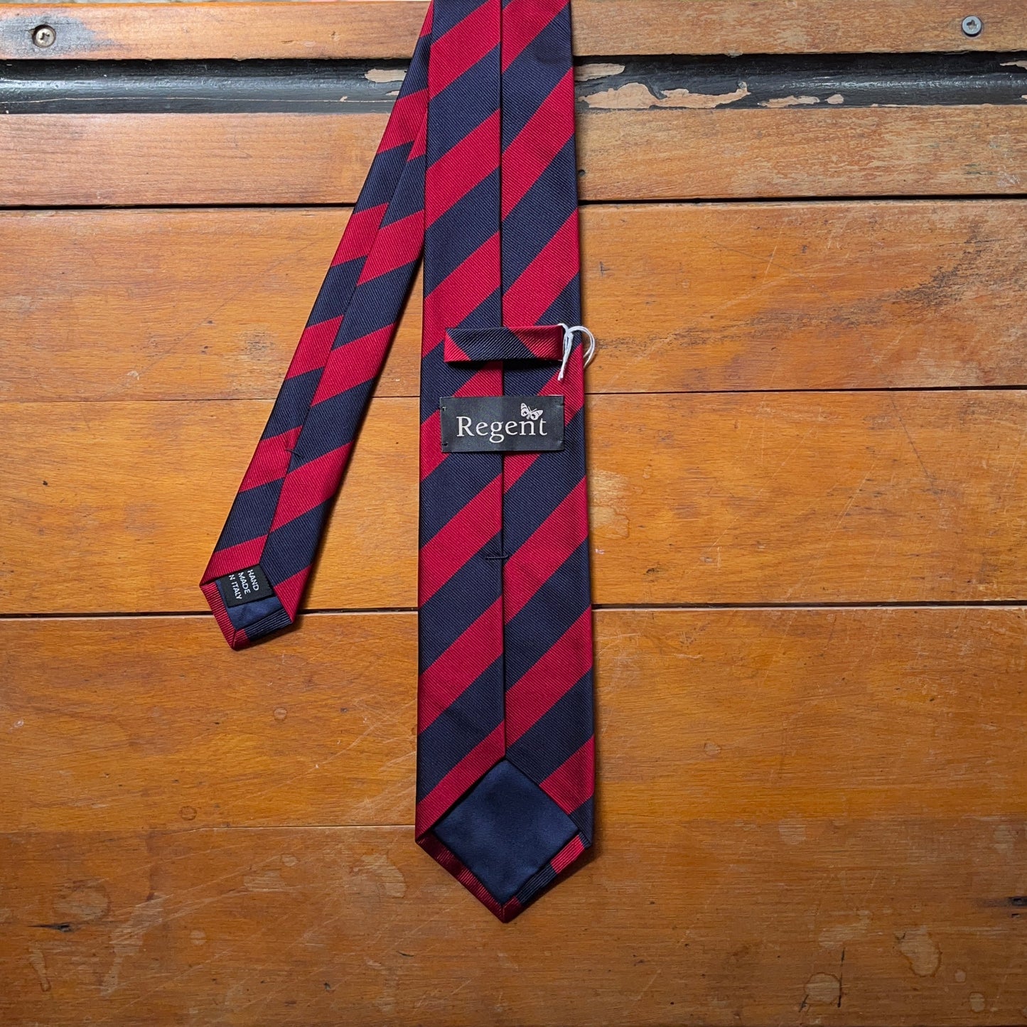 Regent Luxury Silk Tie - Navy & Burgundy Stripe - reverse