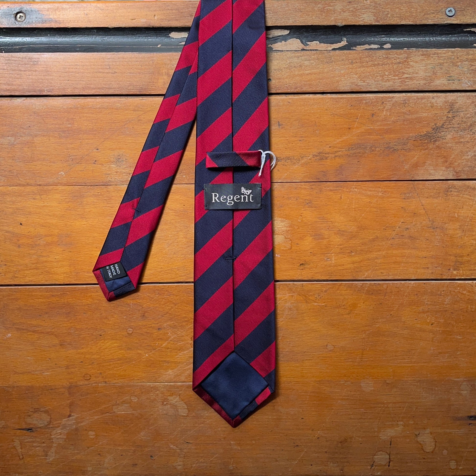 Regent Luxury Silk Tie - Navy & Burgundy Stripe - reverse