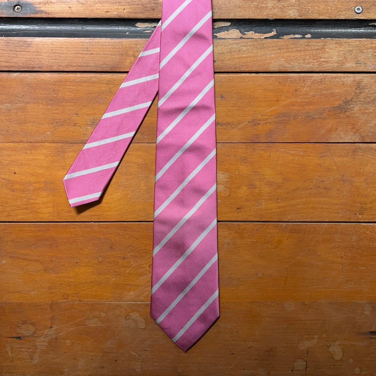 Regent - Woven Silk Striped Tie - Pink with White Stripe