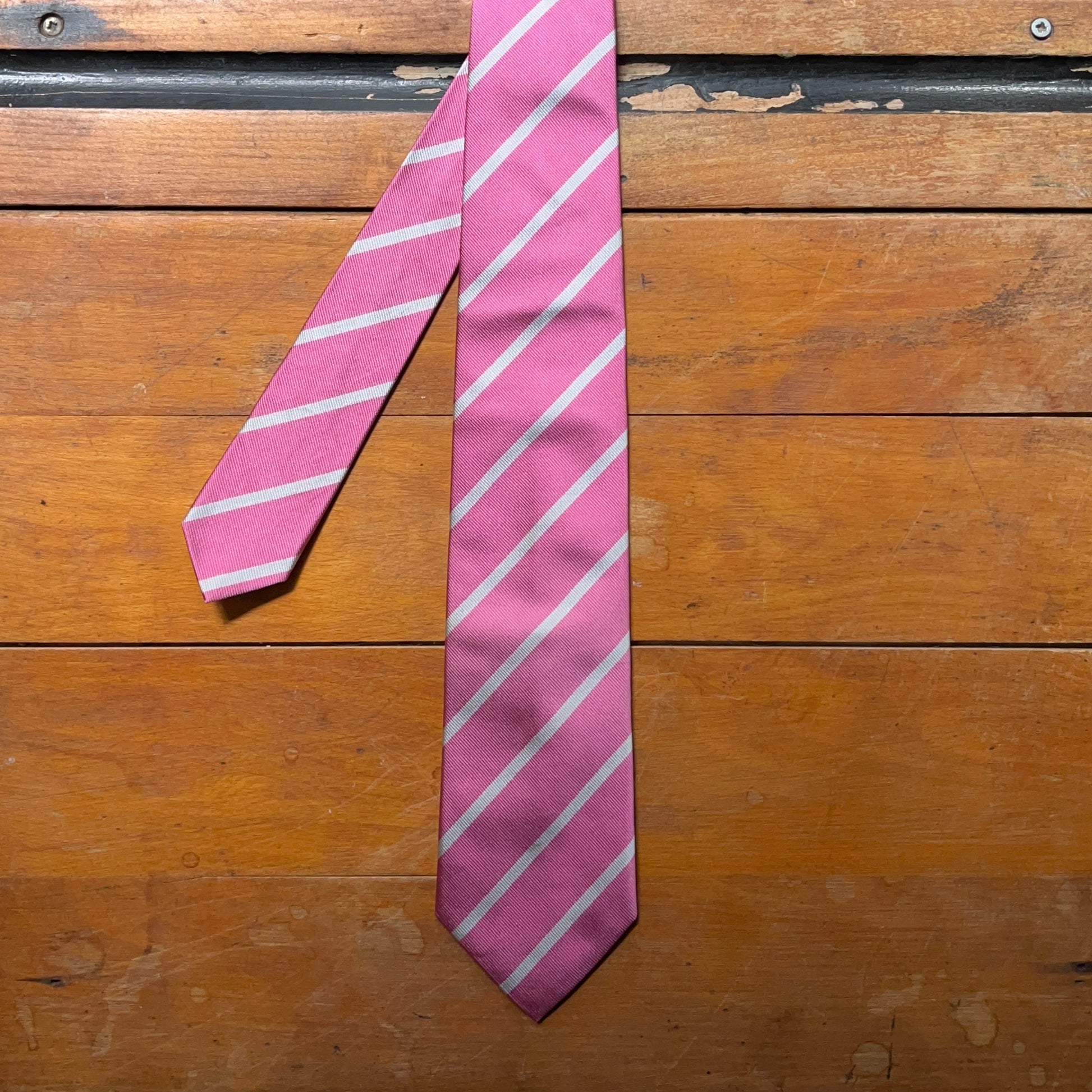 Regent - Woven Silk Striped Tie - Pink with White Stripe