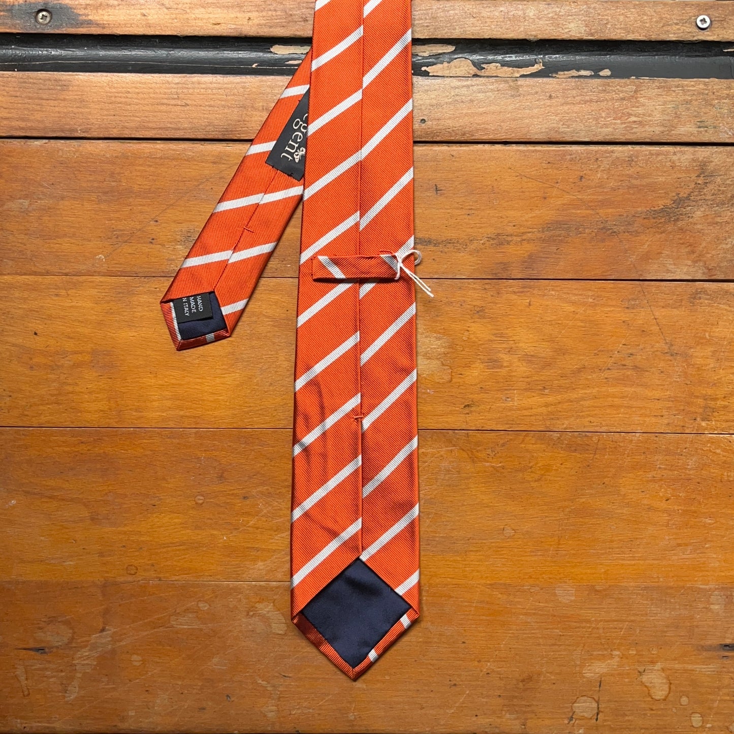 Regent - Woven Silk Striped Tie - Orange with White Stripe - reverse