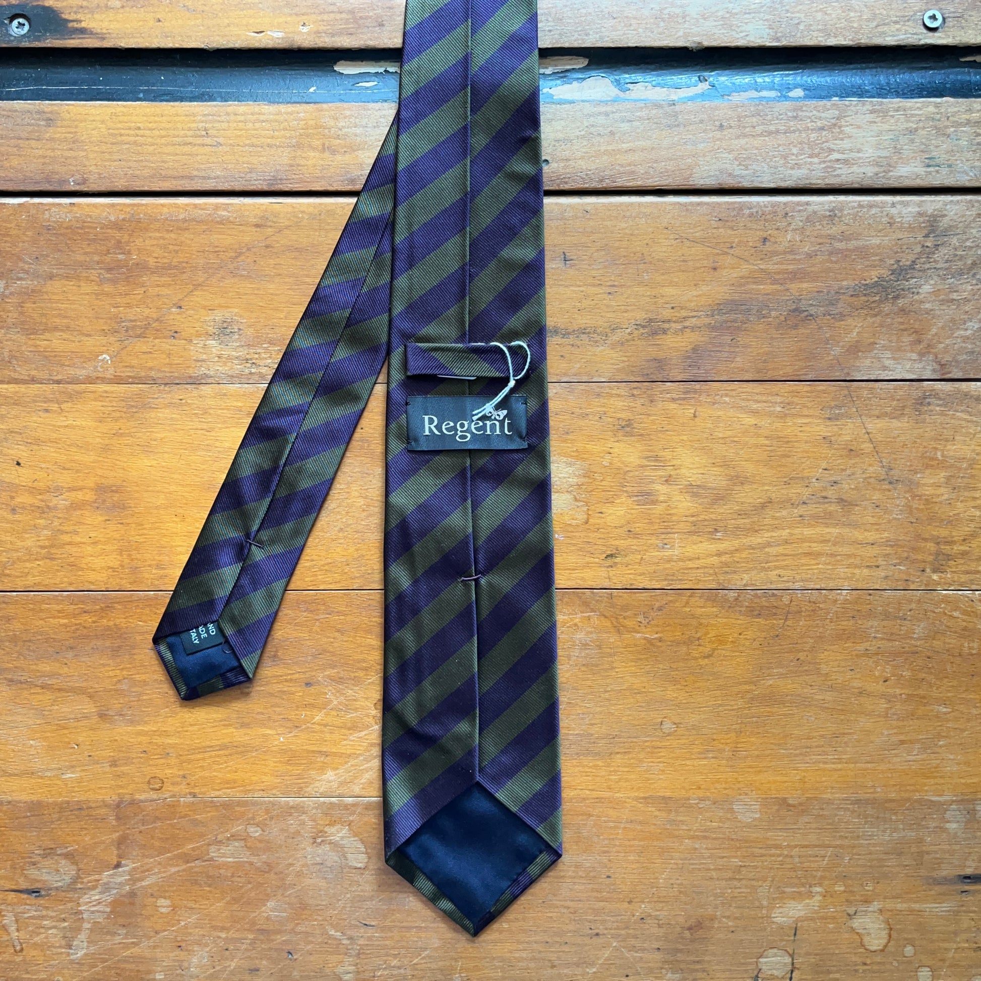 Regent Luxury Silk Tie - Purple and Deep Olive Stripes - Regent Tailoring