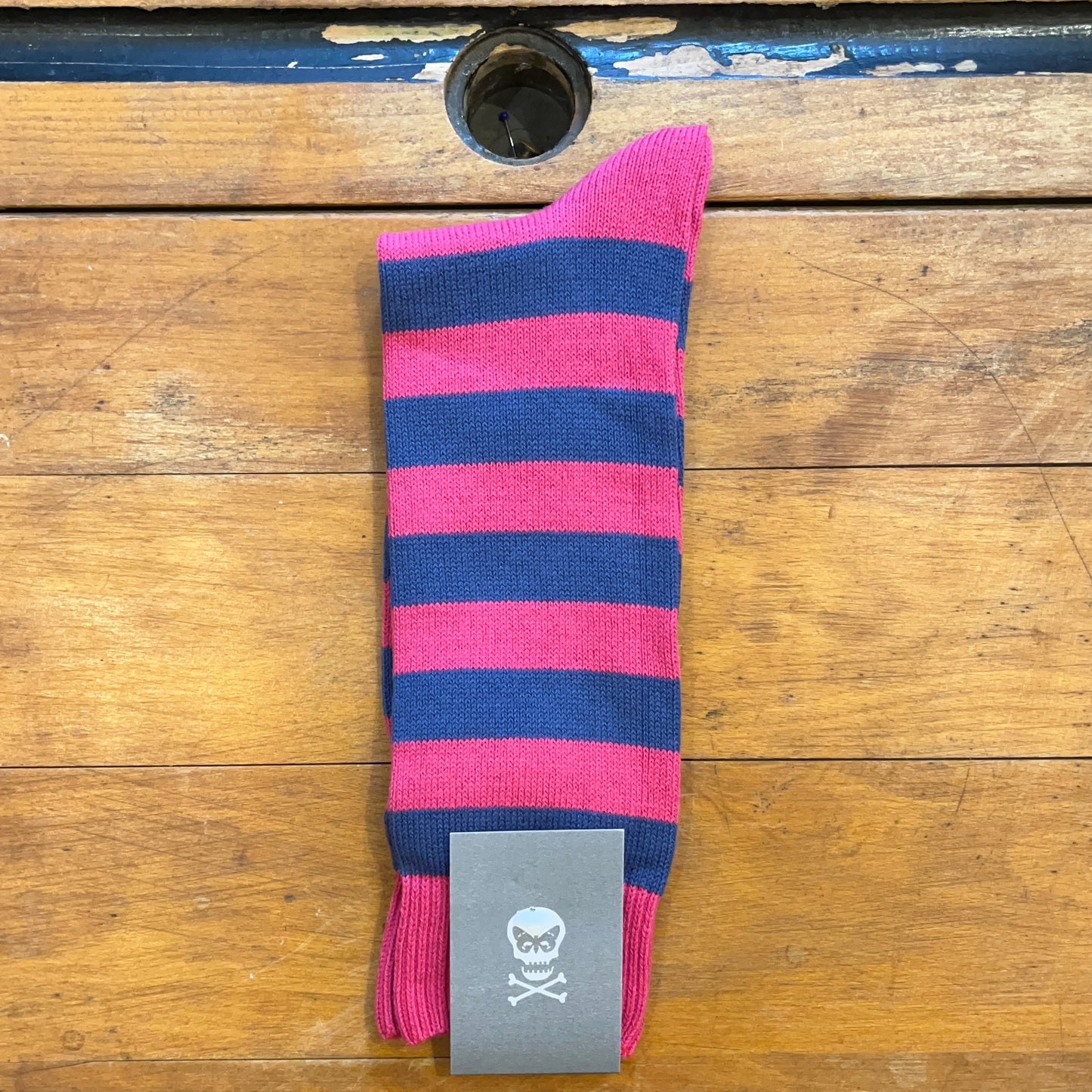 Regent - Cotton Socks - Hoops - Raspberry & Blue - Regent Tailoring