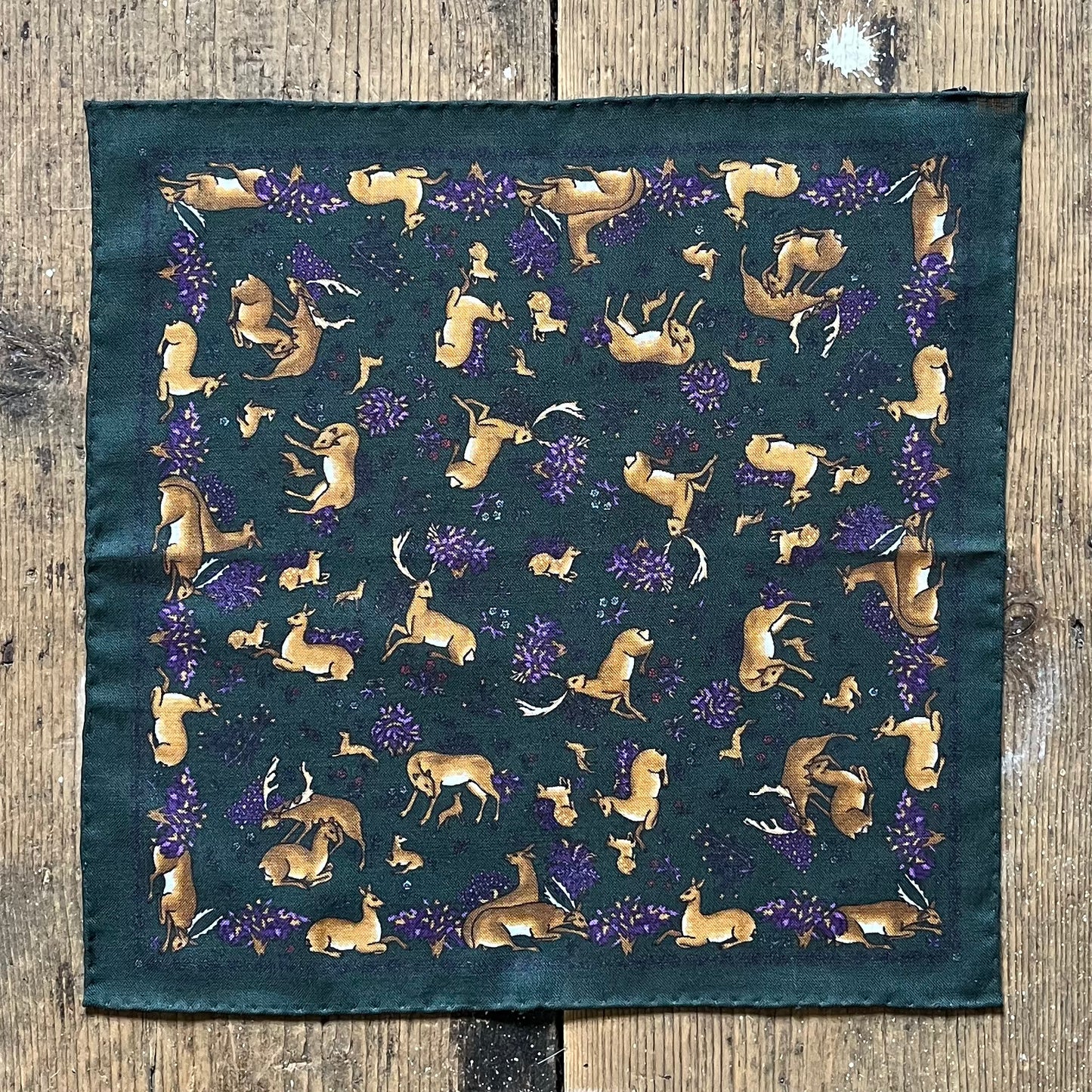 Regent - Wool/Silk Pocket Square - Green Deer