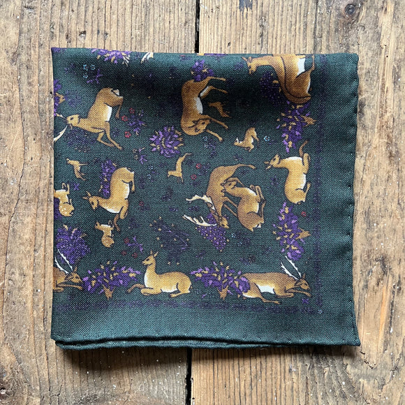 Wool and silk pocket square with deer pattern