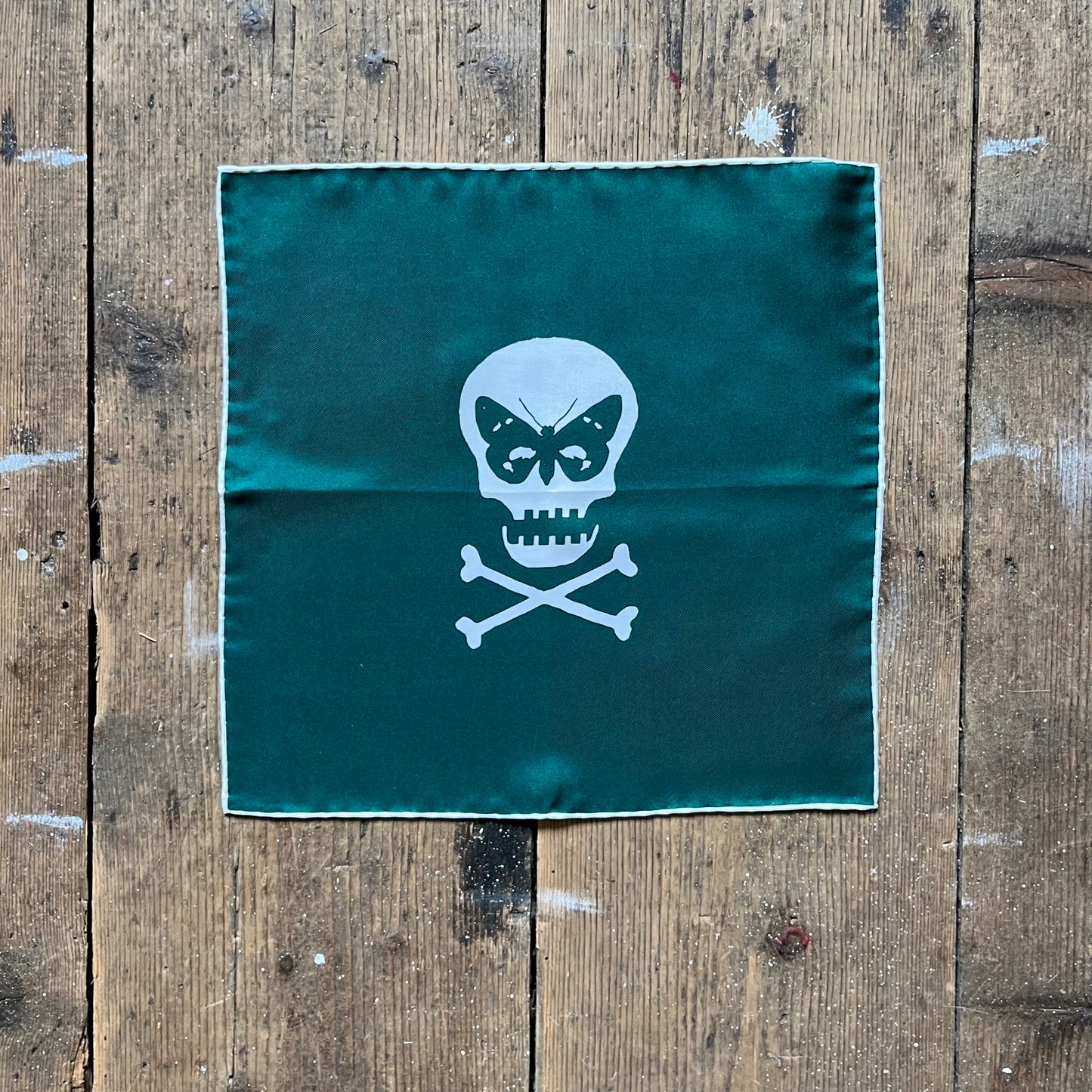 Regent - Silk Pocket Square - Racing Green Skull